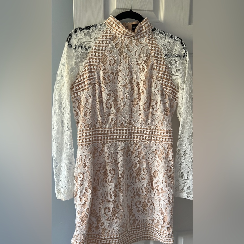 Lace mockneck mini dress by Prettylittlething